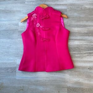 Hot pink vest jacket Floral Embroidery